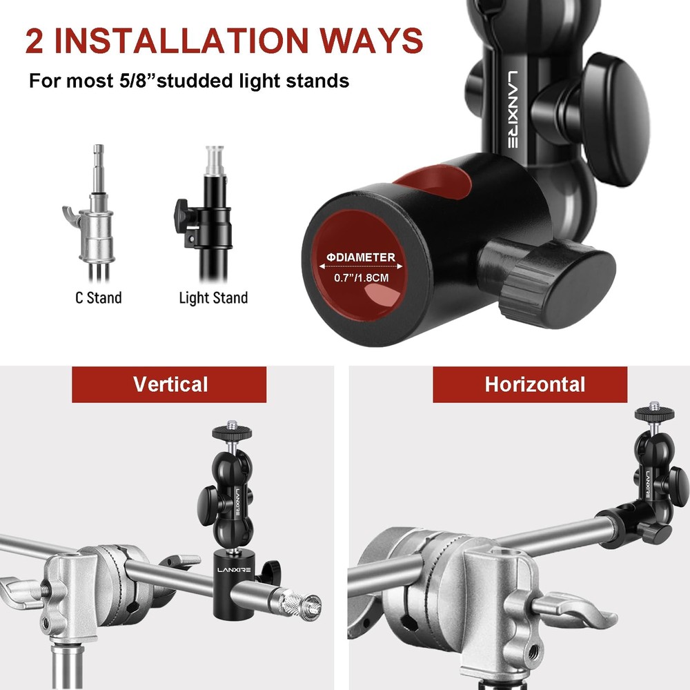 Light Stand Mount Adapter (2 Packs) with Double Ball Head - Compatible with R...