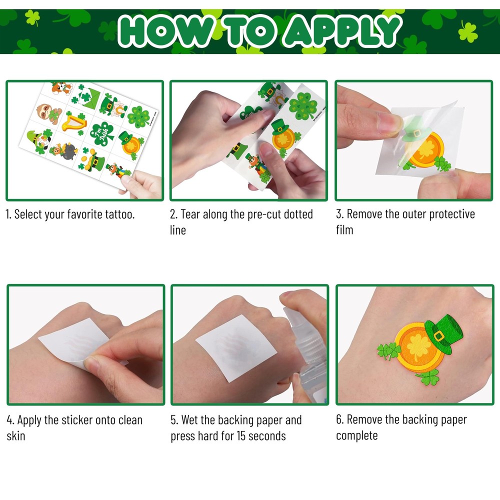 96 PCS Saint Patricks Day Shamrock Pre-Cut Temporary One Size, Multiple
