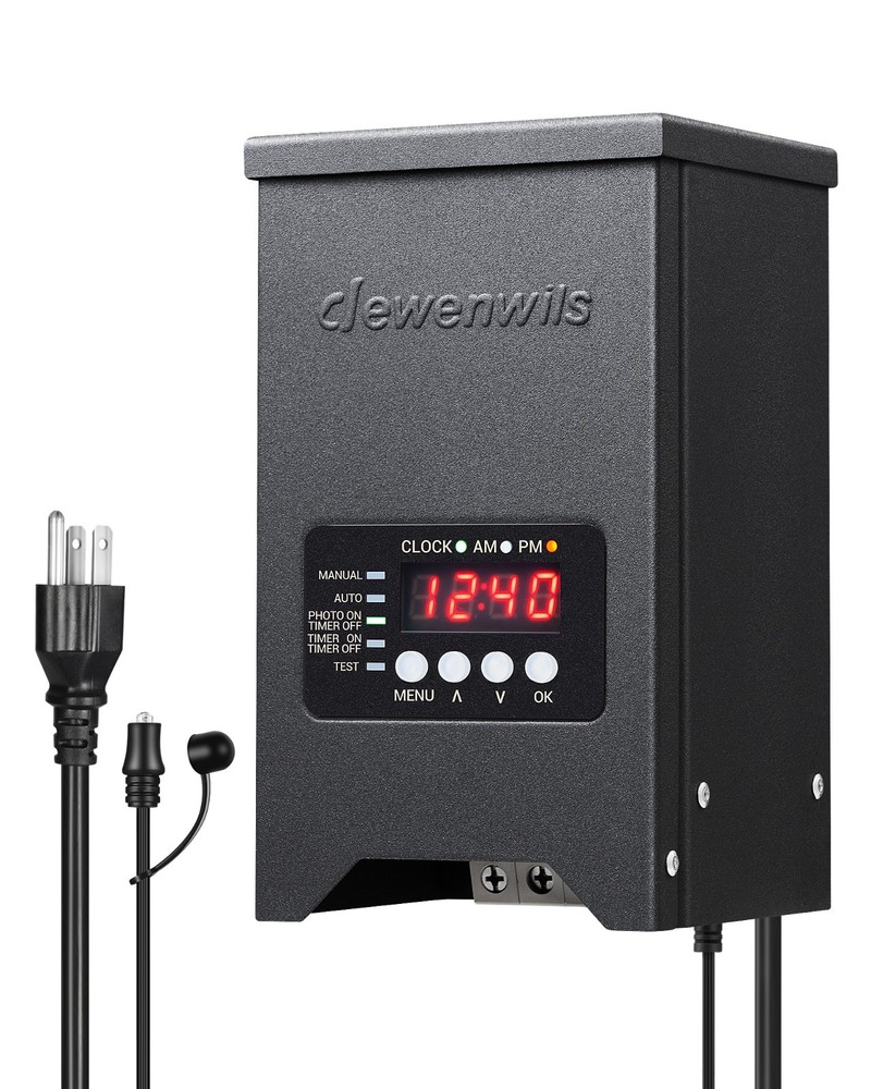 DEWENWILS 200W Low Voltage Landscape Transformer, Dusk to Dawn Sensor & Timer,