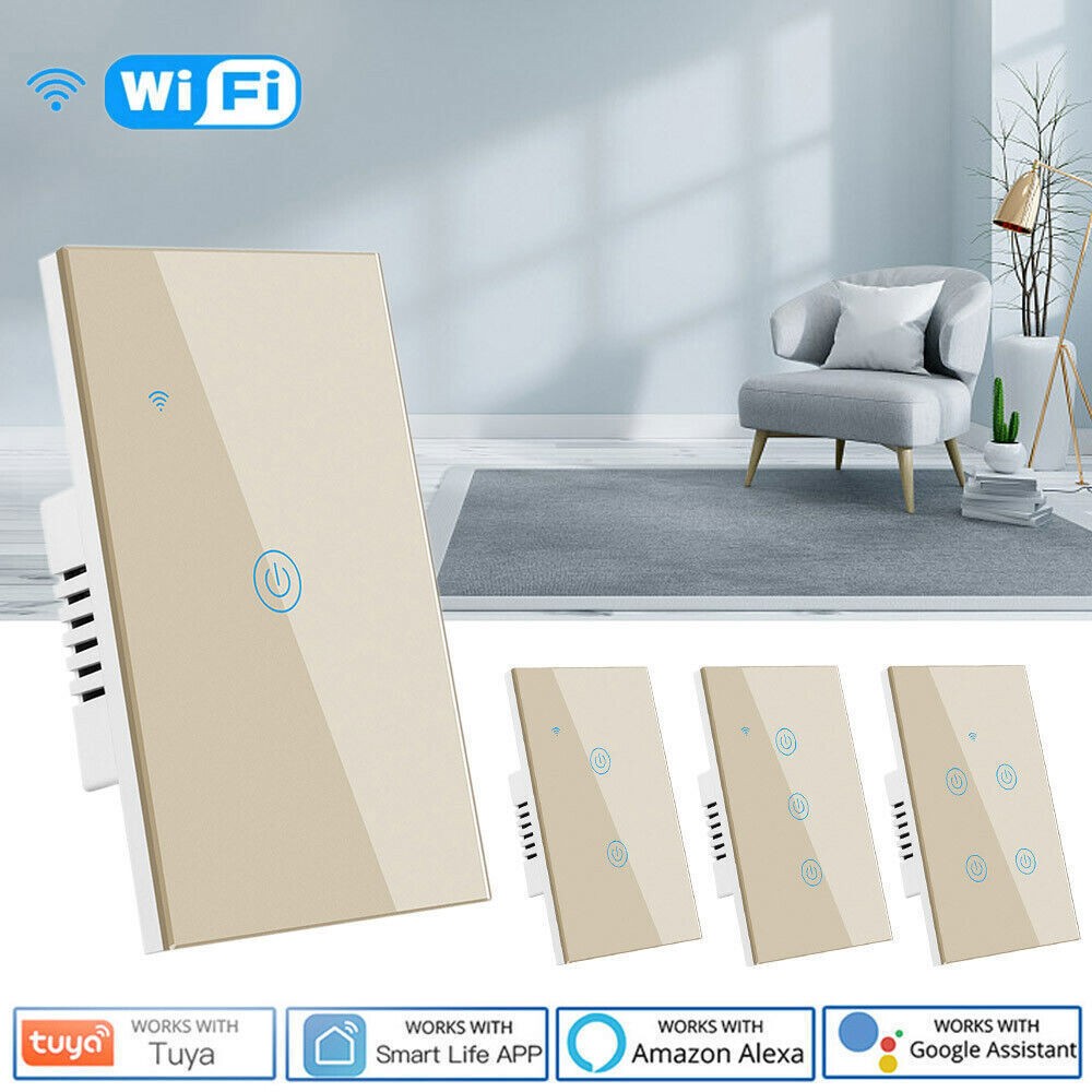 Tuya WIFI Smart Wall Light Touch Glass Panel Switch App Voice Control