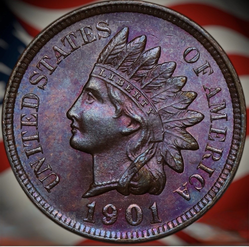 1901 indian head cent ICG MS 66 BN. Beautiful Blueberry Toning