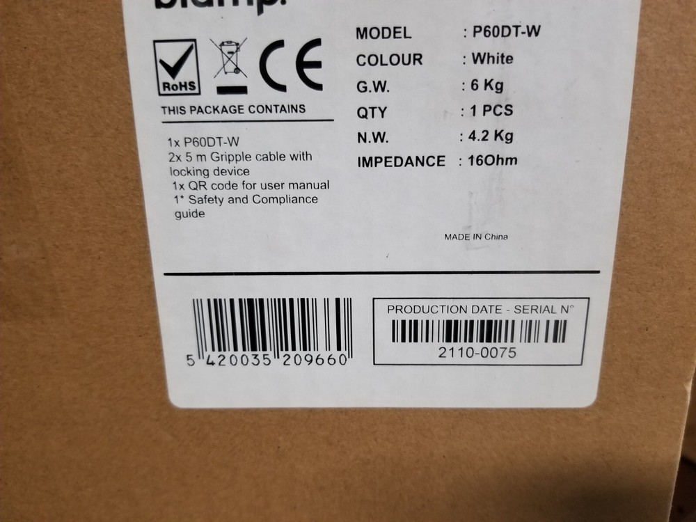 Biamp White Pendant Loudspeaker P60DT-W