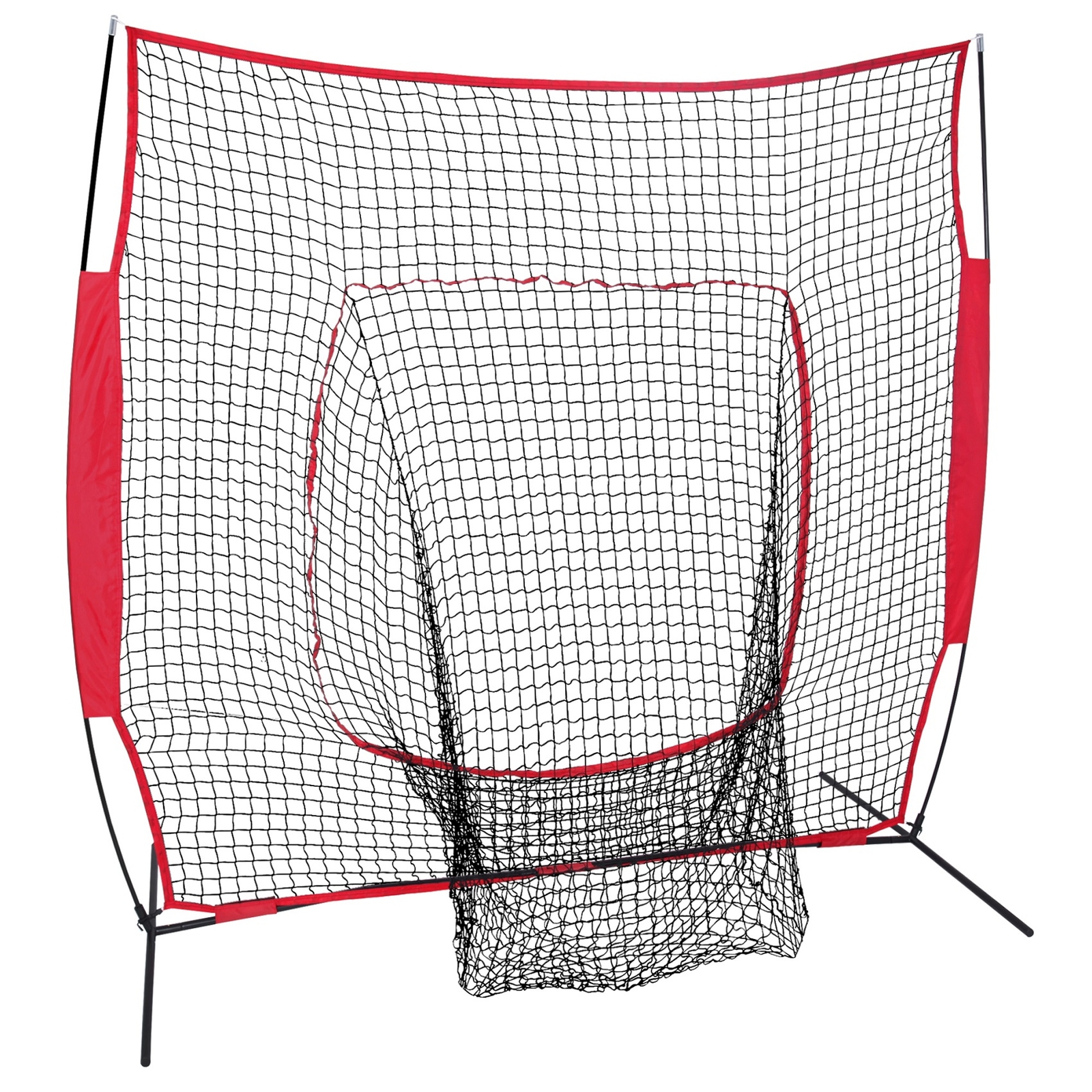 7'×7' Softball Baseball Hitting Batting Practice Net Bow Frame Training with Bag