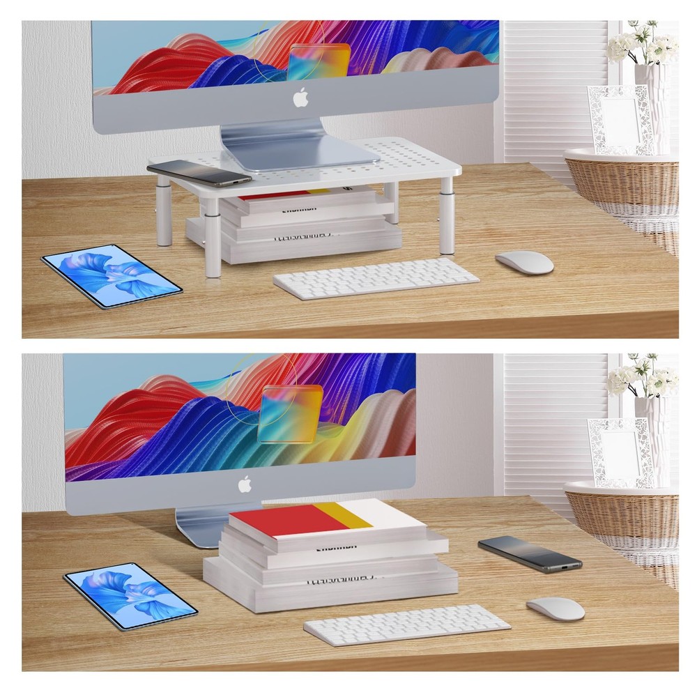 Monitor Stand Riser, Metal Computer Stand, 3 Height Adjustable Screen Riser w...