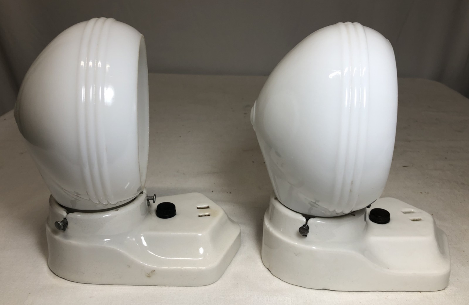 Antique Porcelain Wall Sconce Pair Vtg Light Fixture Ceramic Bath Art USA #J67
