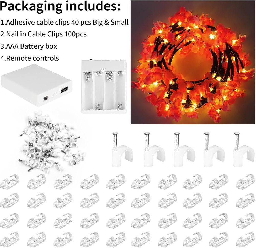 Cherry Blossom LED Vine Lights with Remote Timer, 4FT, 48 LEDs