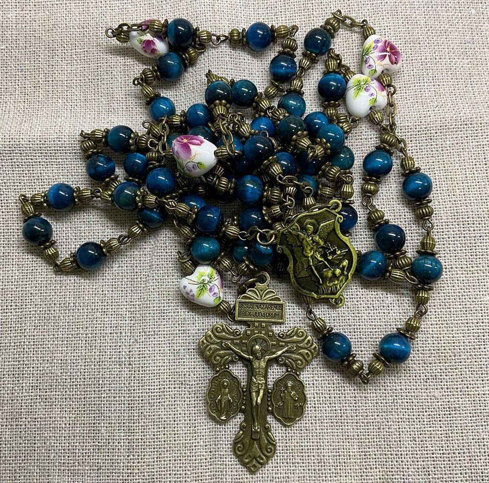 Catholic Rosary Heirloom Vintage Style | Pardon Crucifix St Michael Archangel
