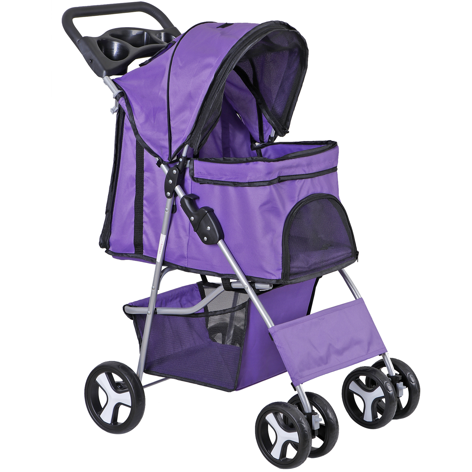 4 Wheel Dog Stroller Pet Stroller Travel Carriage w/Foldable Carrier Cart Purple