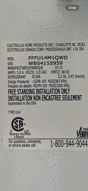 Frigidaire White Upright Standing Freezer