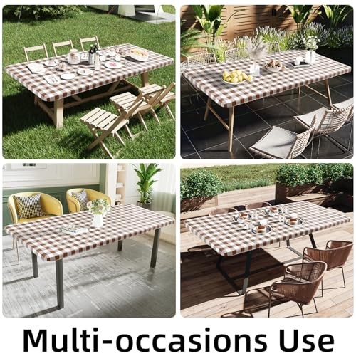 Rectangle Picnic Table Cloth, Elastic 60" x 30" (Rectangular) Brown and White