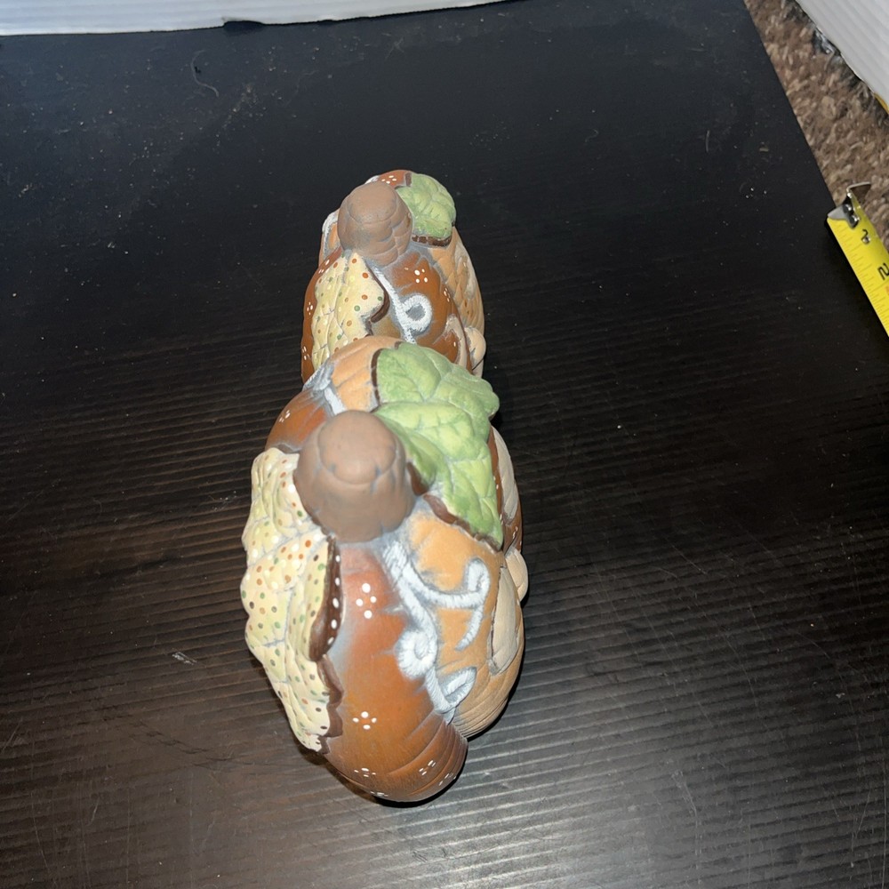 Halloween Ceramic Two Pumpkins Jack O Lantern Two Sided Homemade