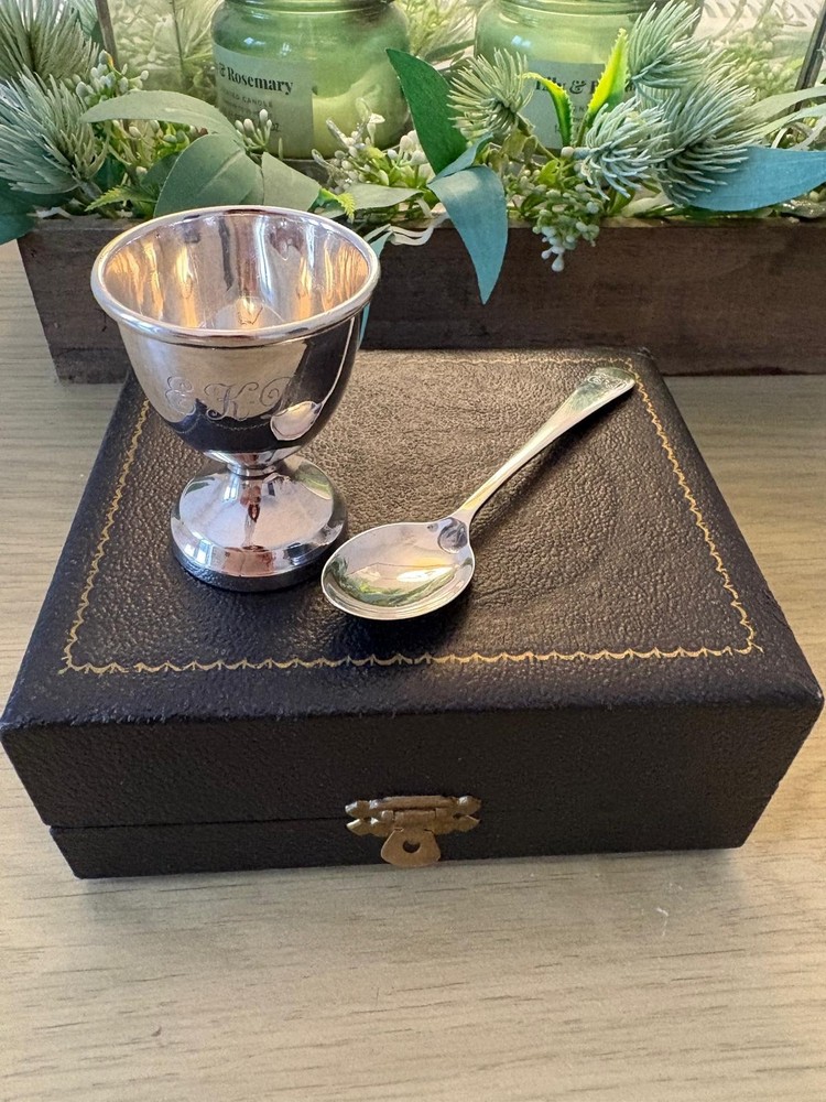 Solid Silver Eggcup & Spoon Christening Set by Lanson Ltd Birmingham 1961/62