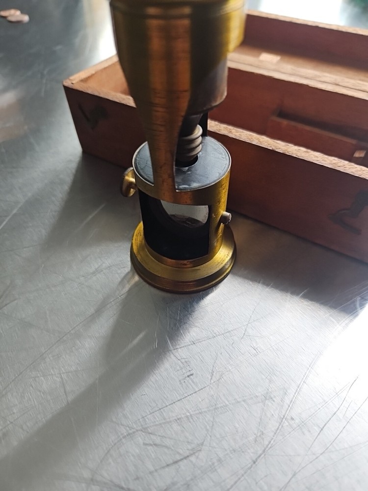 Antique Brass Tube Microscope Compound Microscope Made In Paris 1900s UNTESTED.