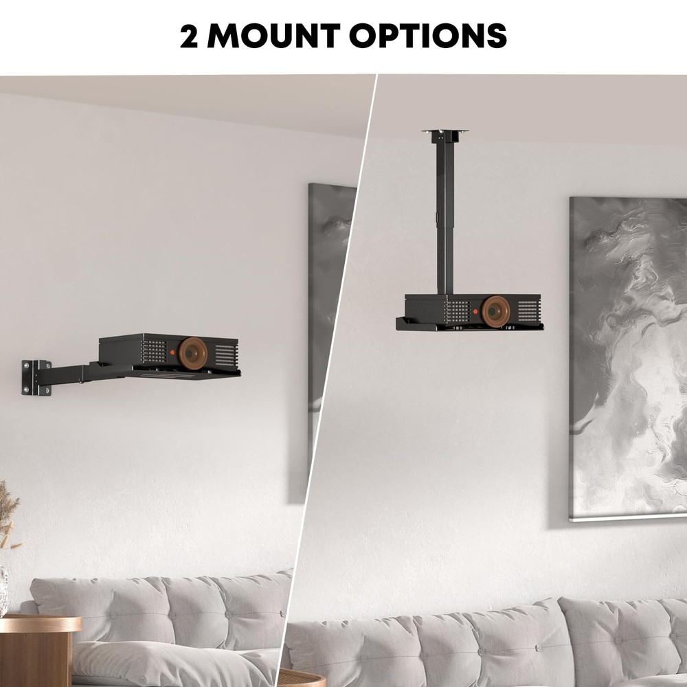 Black Adjustable Ceiling Wall Projector Mount Universal Shelf Bracket No Hole