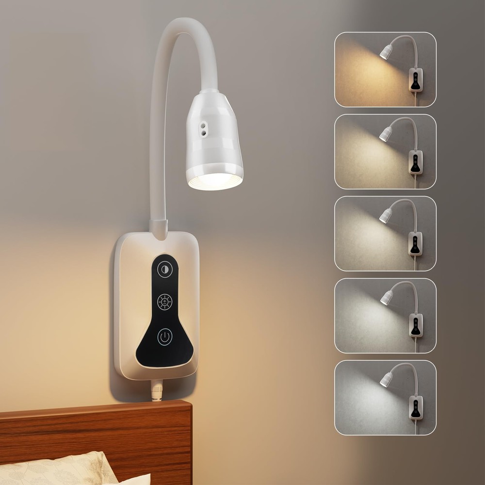 1 Pack Wall Mounted Headboard Reading Light, LED Dimmable Touch Control, Adju...