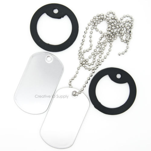 100 MATTE STAINLESS STEEL DOG TAGS, S/S BALL CHAIN NECKLACE, SILENCER REPAIR KIT