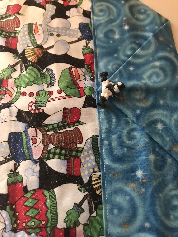 Handmade Snowman Fabric Table Runner, 34” X 14”