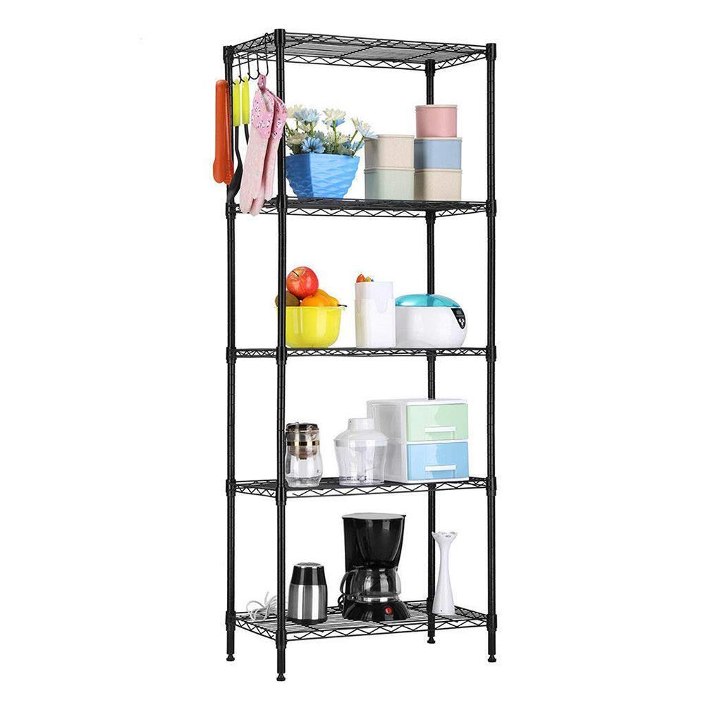 Black 5-Tier Layer Shelf Adjustable Wire Metal Shelving Rack High Quality Garage
