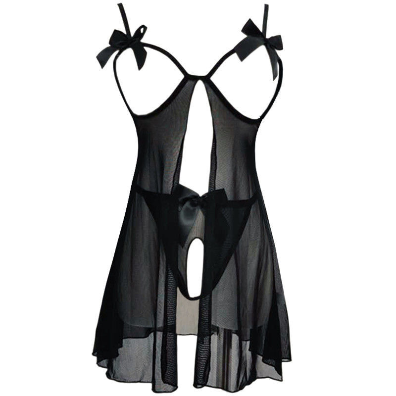 Women Open Cup Bra Cupless Lingerie Lace Drerss Sexy Teddy Nipple Split Babydoll