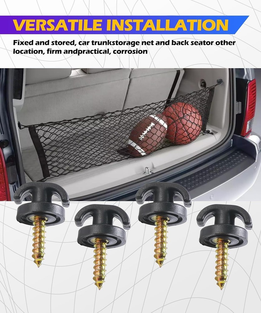 4 Universal Cargo Net Hooks - Durable Black Fasteners for Optimal Organization