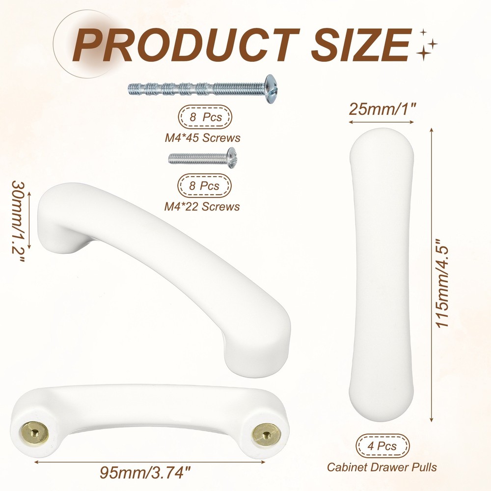 4 Pcs White Ceramic Cabinet Drawer Pulls for Kitchen Cupboard