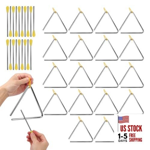 20 PCS 6 Inch Triangle Musical Percussion Instruments, Triangle Instrument