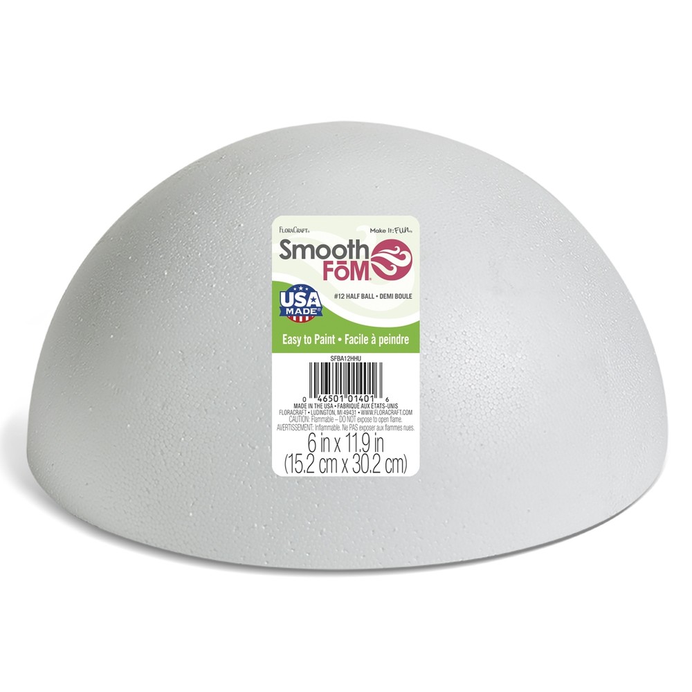 Smooth Hollow Half Styrofoam Ball 12"