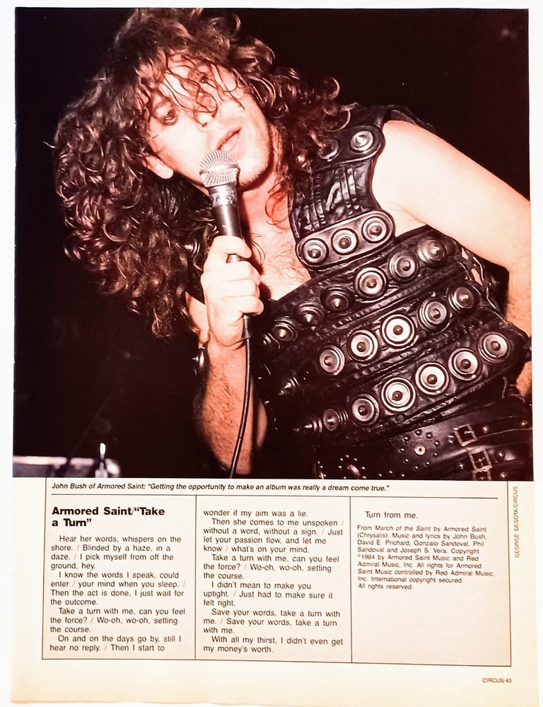 ARMORED SAINT~TAKE A TURN LYRICS~1985 POSTER~FULL PAGE MAGAZINE PINUP CLIPPING