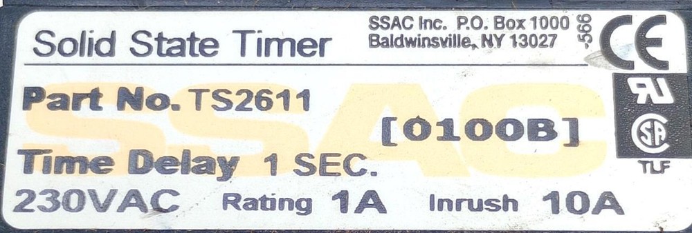 SSAC TS2611 Solid State Timer Module 3-Pin 1 Sec. Delay 230VAC 1A Max Rating