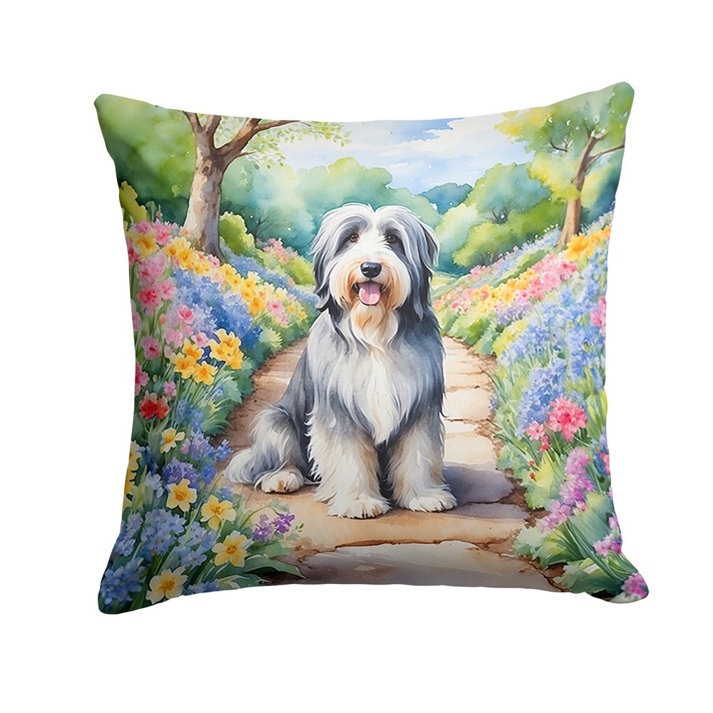 Bearded Collie Spring Garden Path Throw Pillow