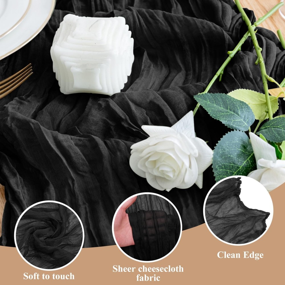 Wokceer Cheesecloth Table Runner Christmas 12Pack 10FT Black 12 Pack,