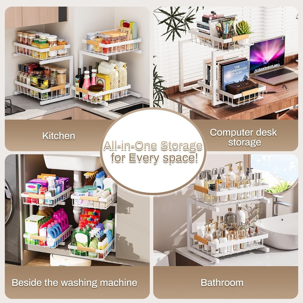 Space-Saving Under Sink Organizer with Adjustable Drawers for Kitchen & Bathroom