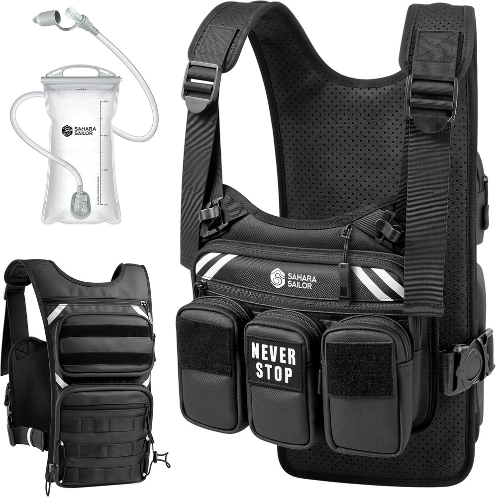Tactical Running Vest, Hydration Backpack with 2L Water Bladder & Holster, Adjus