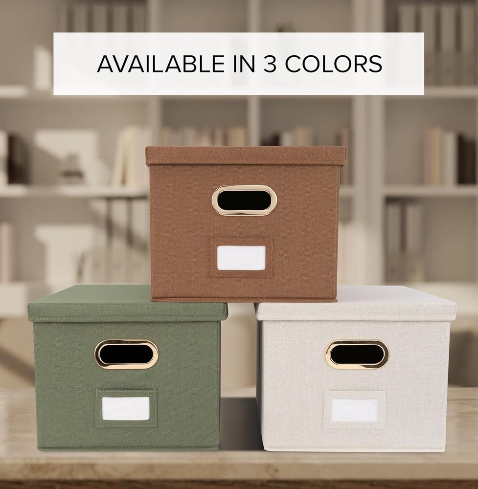 Decorative Document Storage Box Set (2-Piece) — Easy-Slide Lidded Storage Boxes