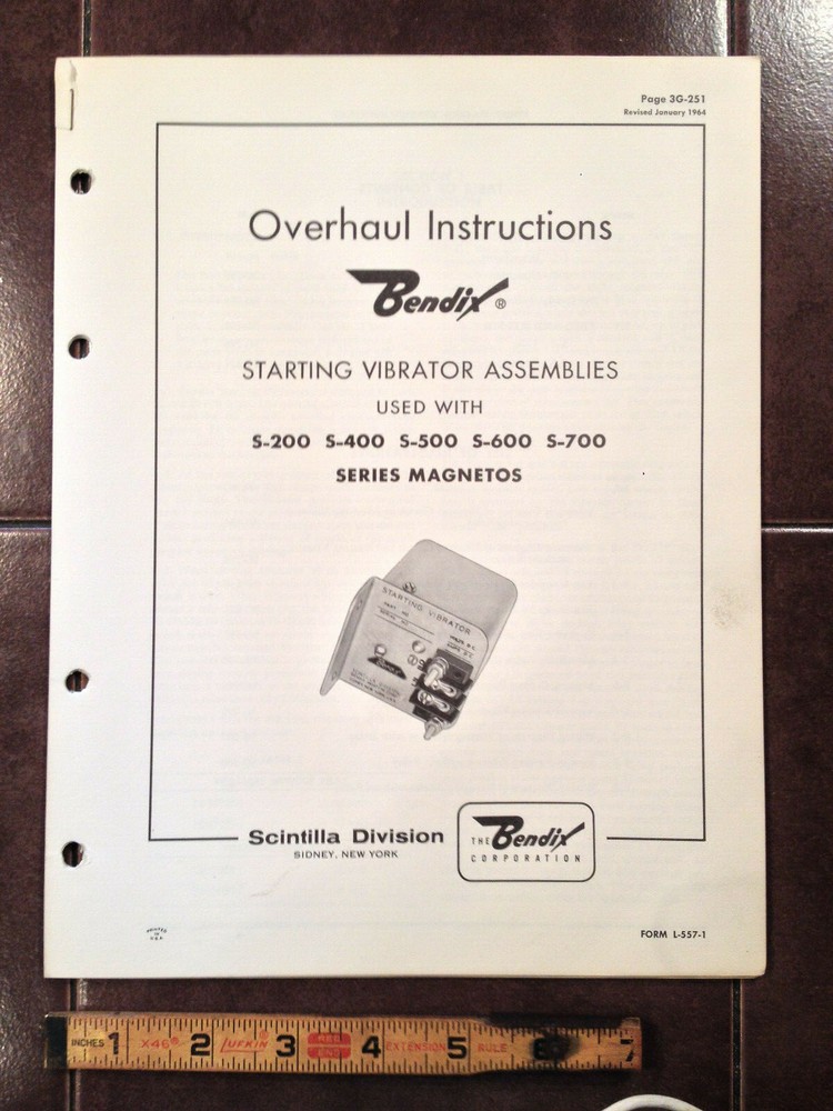 Bendix Scintilla Starting Vibrator Overhaul Instructions Manual