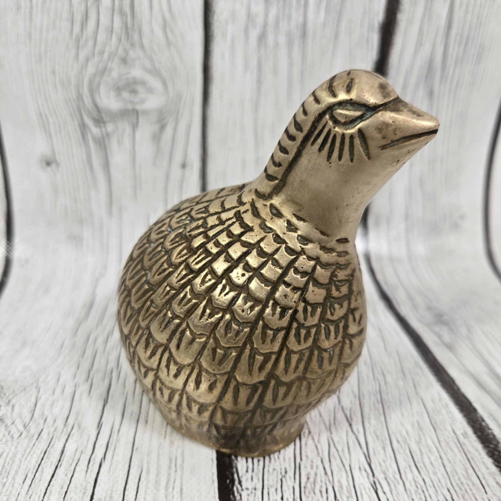 Vintage Brass Bird Figurine Partridge Quail Sitting Mid Century Modern MCM 4.5"