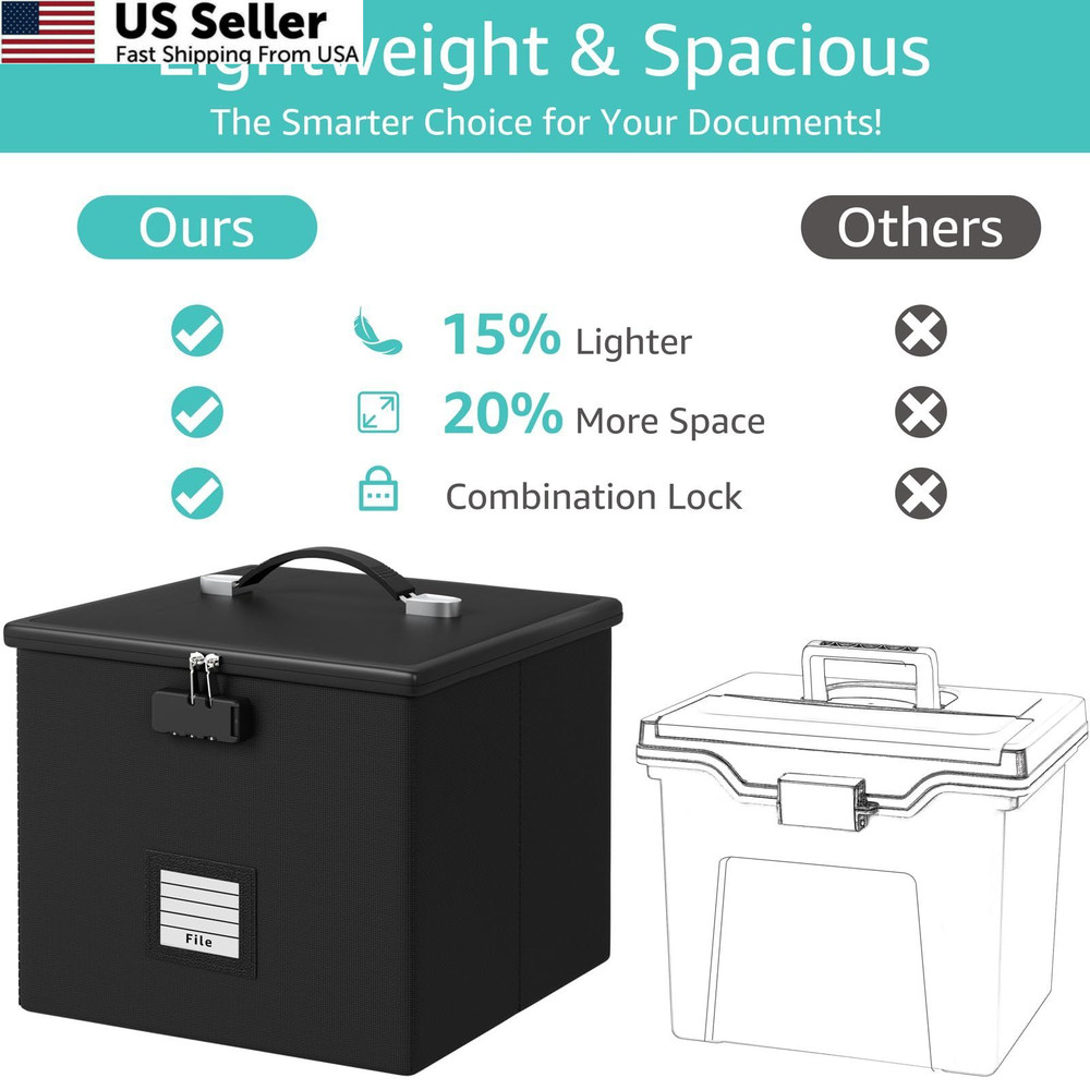 Fireproof Document File Box Portable Waterproof Safe Locking Storage
