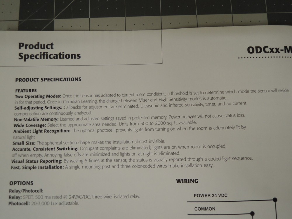 LEVITON ODC05-M0W MULTI-TECH CEILING MOUNT OCCUPANCY SENSOR, 500-SQFT, 24-VDC