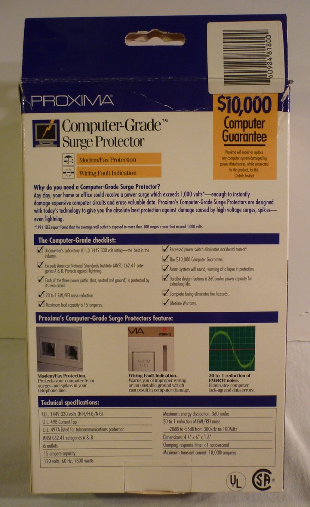 PROXIMA W100T COMPUTER GRADE SURGE PROTECTOR WALL PLUG IN