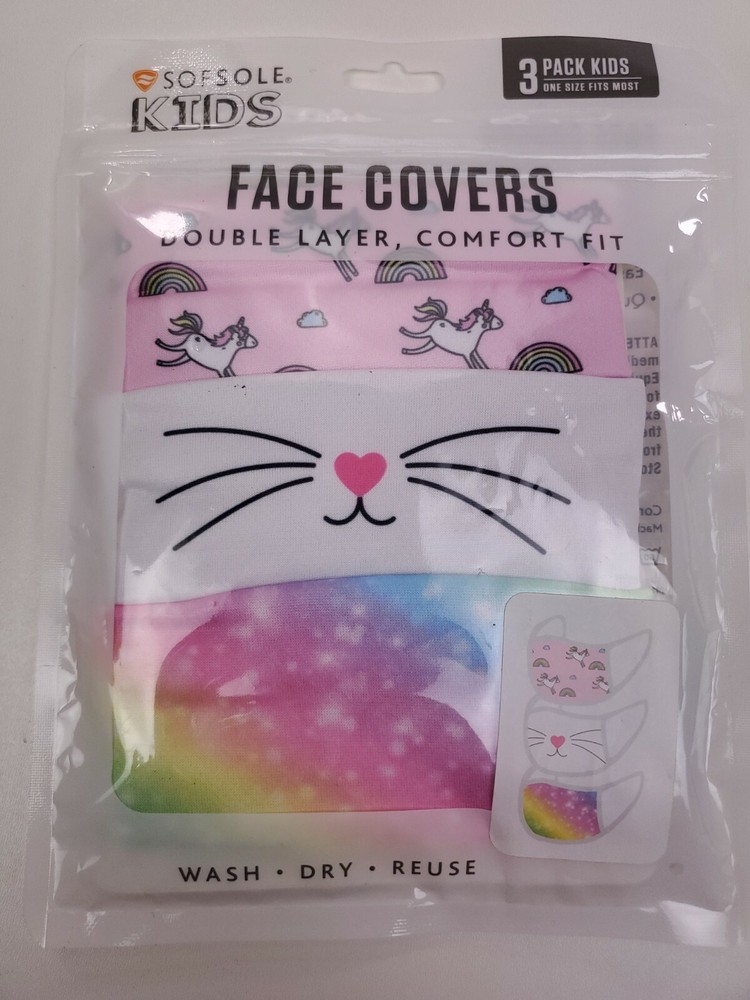Sof Sole 3 Pack Face Cover Mask Kids Size Reusable/washable