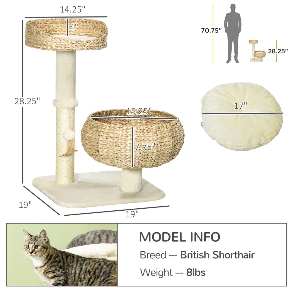 28" Elevated Cat Bed with Sisal Scratching Post