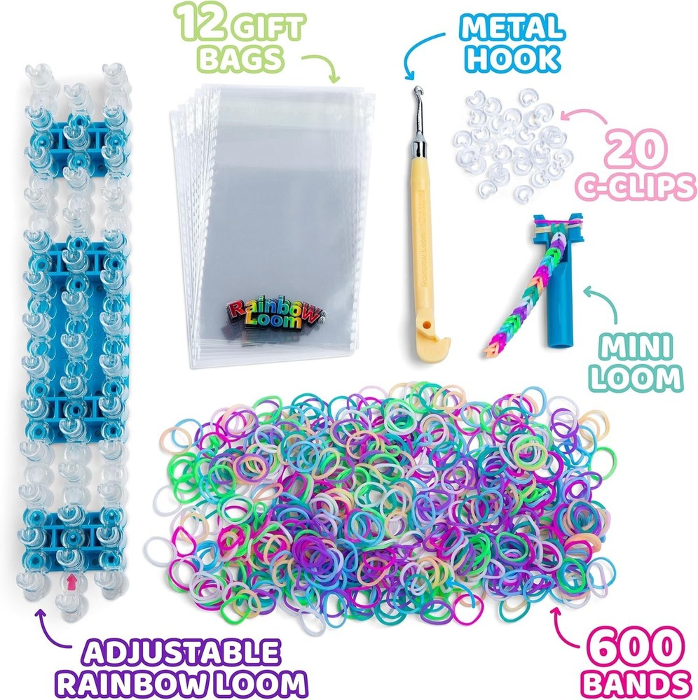 Engaging Rainbow Loom Crafting Set: 600 Multi-Color Rubber Bands & Instructions
