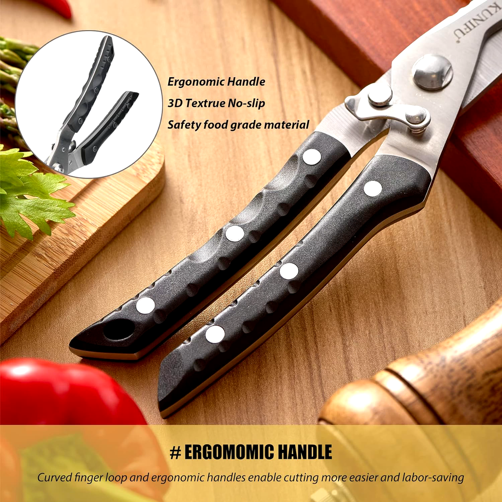 KUNIFU Multi-Function Poultry Shears Spring Loaded Heavy Duty Sharp Stainless
