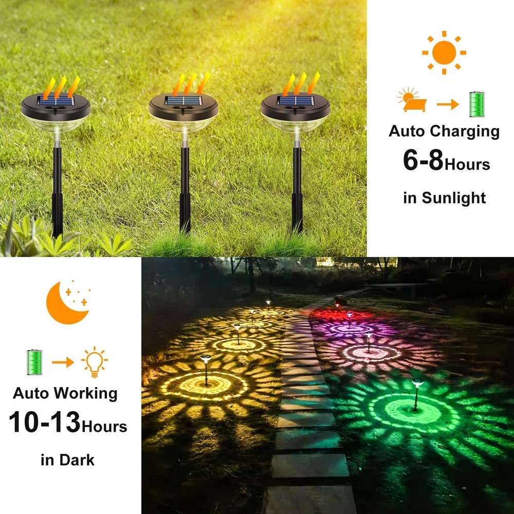 8 Pack Solar Pathway Lights, Multicolor & Warm White LED, IP67 Waterproof, Ou...