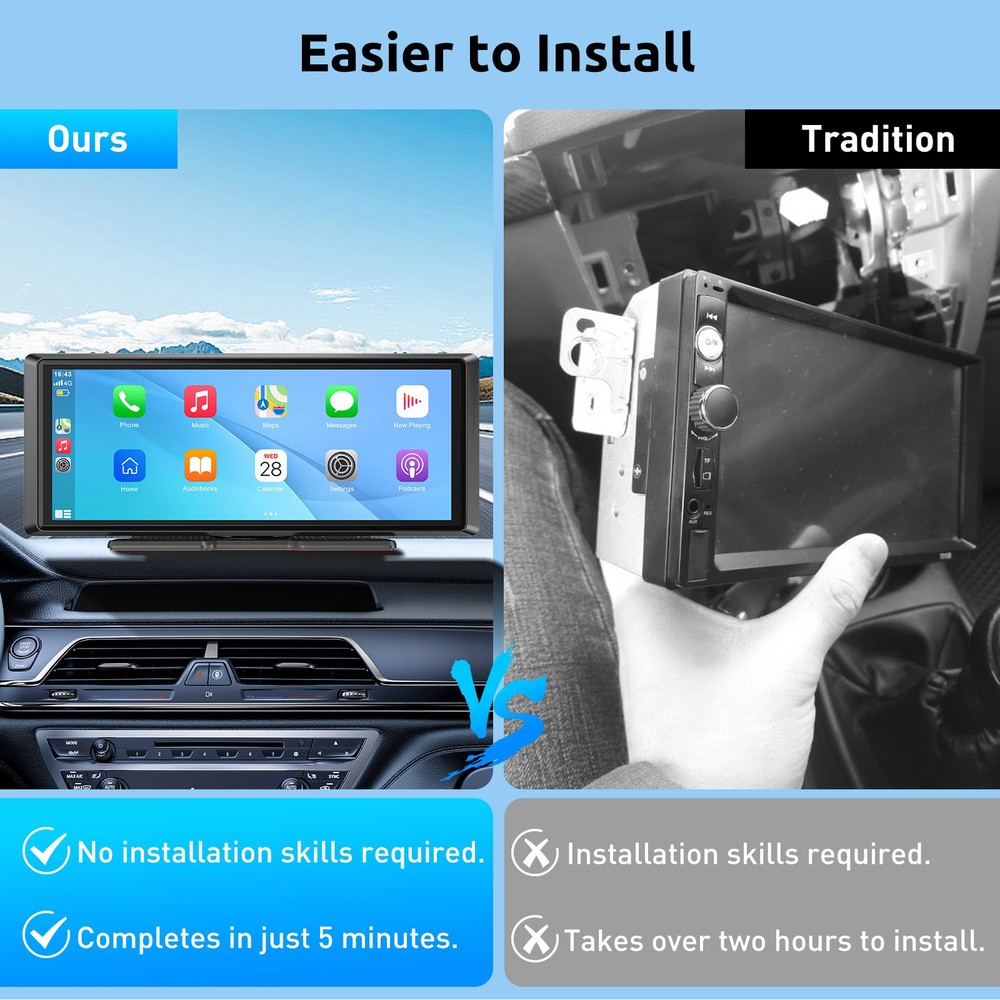 2025 Wireless Carplay Android Auto Screen for Car 8.1" IPS Portable Touch Screen
