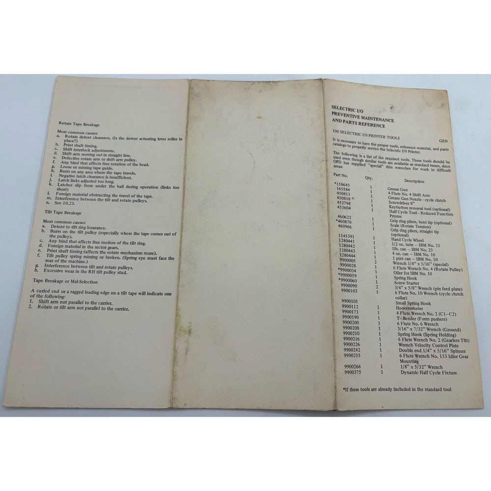 Selectric I/O Preventive Maintenance and Parts Reference IBM Sheet