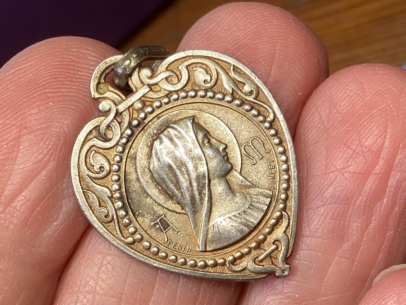 Antique religious medal Penin Poncet c 1910 Blessed Virgin