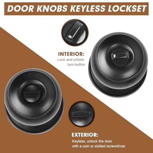 Privacy Door Knobs Matte Black Door Knobs with Lock, Bed and Bath Door 4 Pack