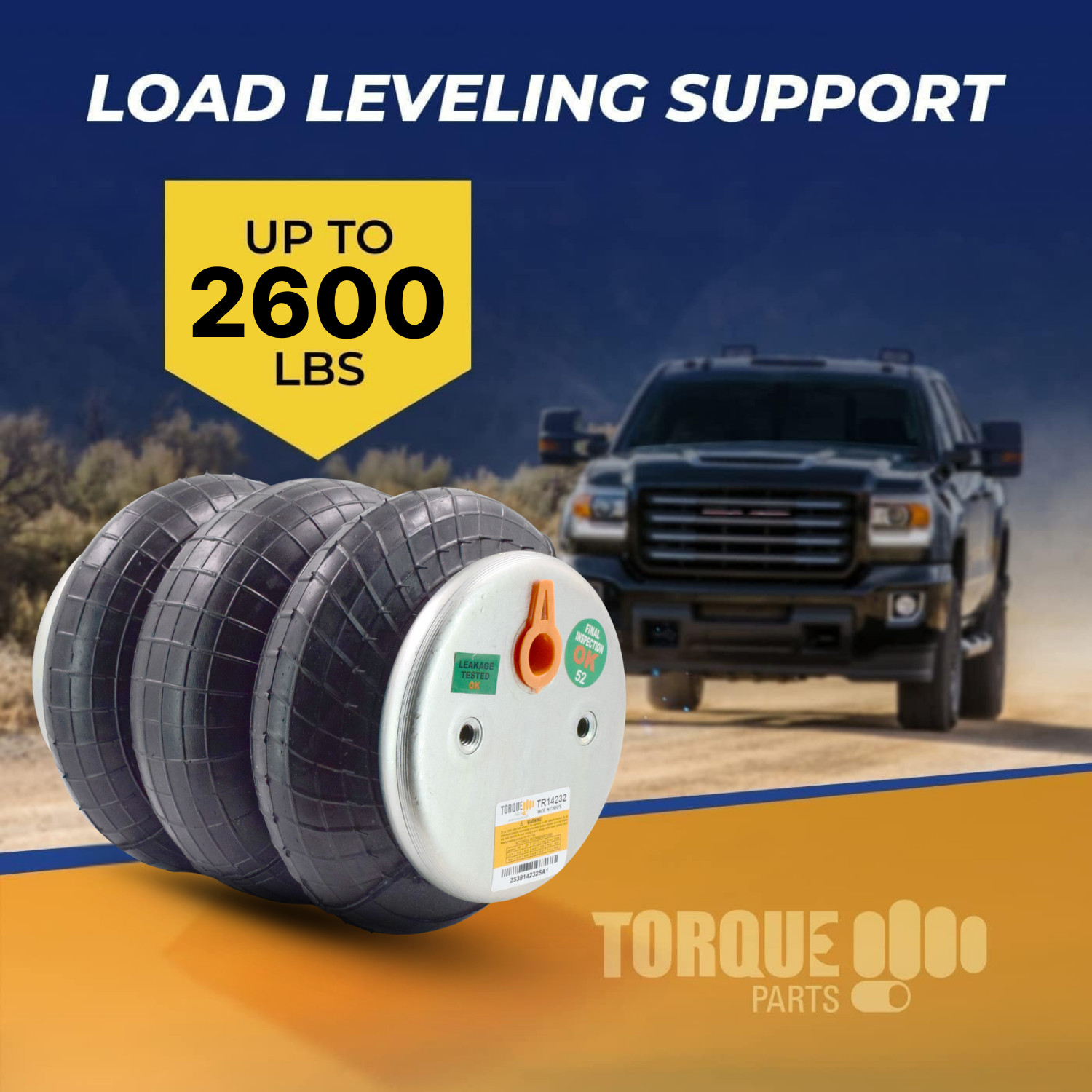 Universal Air Spring Bag Replacement 1/2" NPT Single Port Triple Bellow 2600 lbs