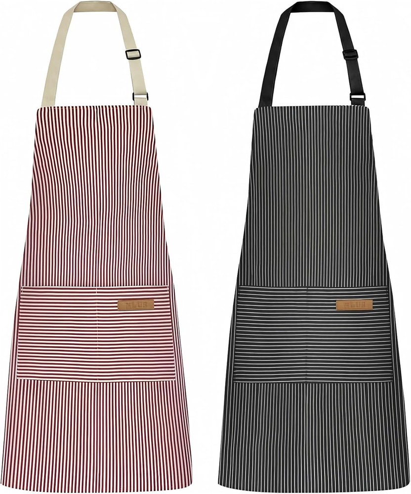 2 Pack Kitchen Cooking Aprons, Adjustable Bib Soft Chef Apron with 2 Pockets ...
